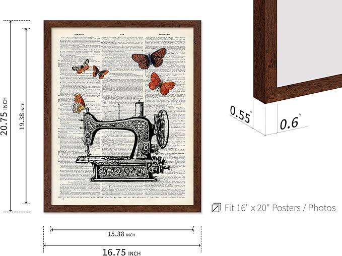 Poster Master Dictionary Art Poster - Sewing Machine Print - Sewing Art - Butterfly Art - Gift for Men, Women & Dressmaker - Chic Decor for Living Room, Bedroom or Office, 16x20 Brown Framed