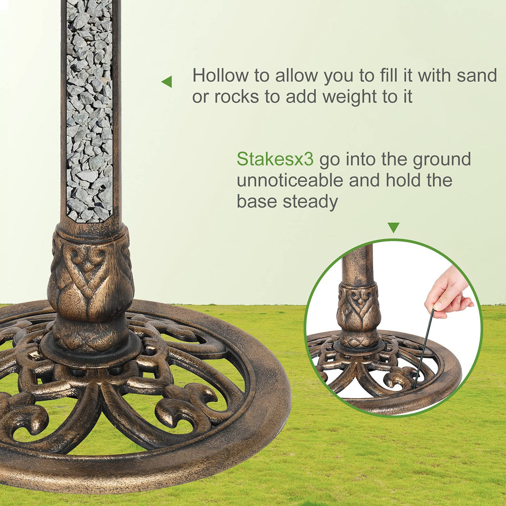 VINGLI Pedestal Bird Bath, Resin Birdbaths Weather Resistant, Bird Baths with Floral Accents & Vintage Finish, Garden Decor for Outdoor, Patio, Yard, Lawn (Copper)