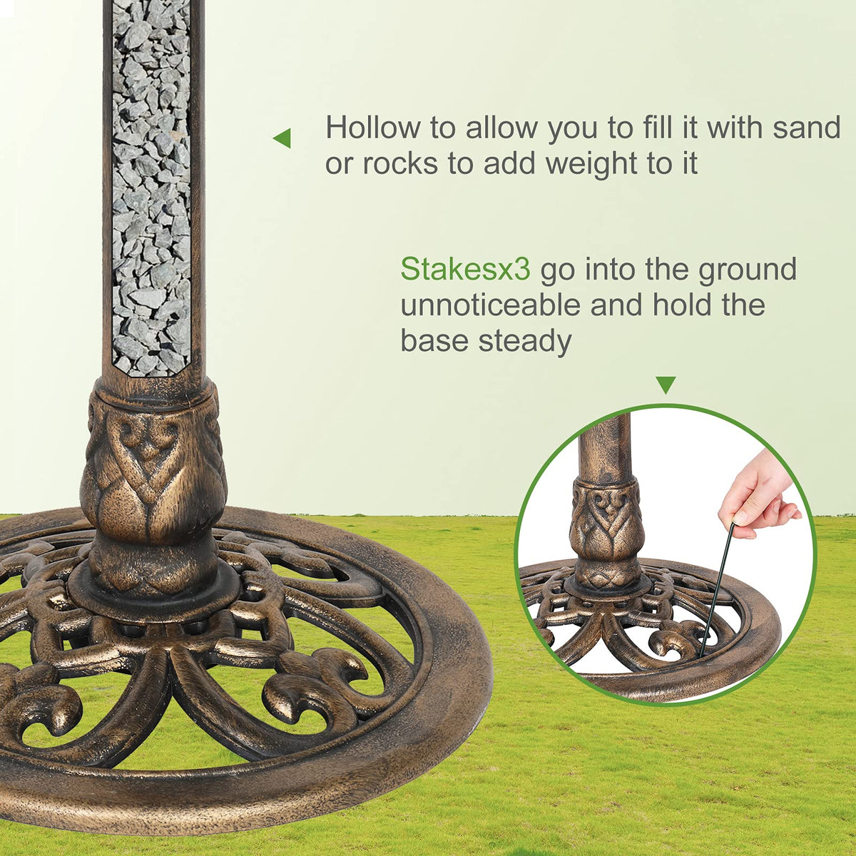 VINGLI Pedestal Bird Bath, Resin Birdbaths Weather Resistant, Bird Baths with Floral Accents & Vintage Finish, Garden Decor for Outdoor, Patio, Yard, Lawn (Copper)