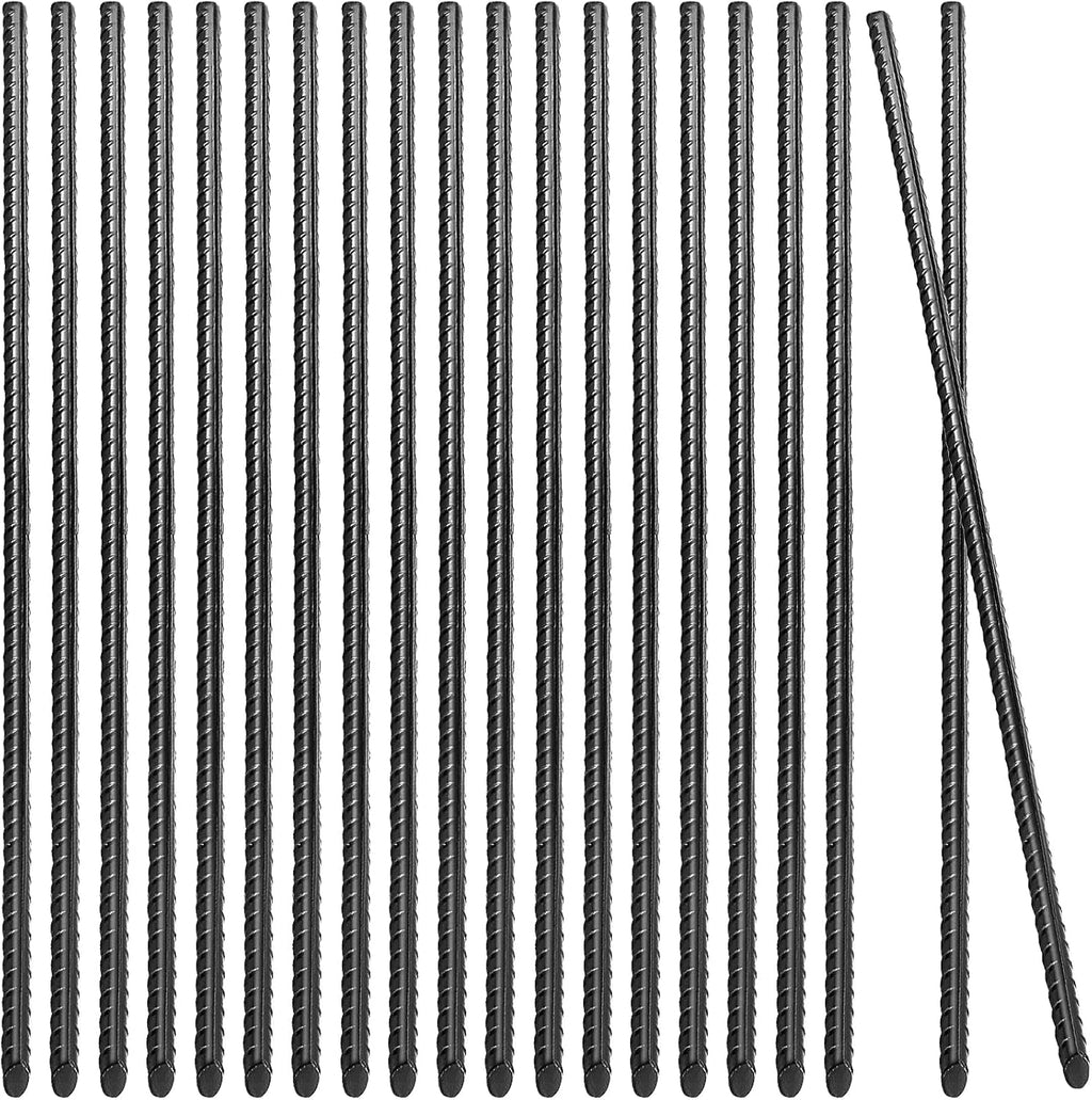 20 Pack 16 Inch Straight Rebar Stakes, 3/8" Thick Steel Heavy Duty Anchor Ground Rebar Stakes with Pointed End, Metal Garden Stakes for Landscaping Camping Concrete Forming Plant Support, Black
