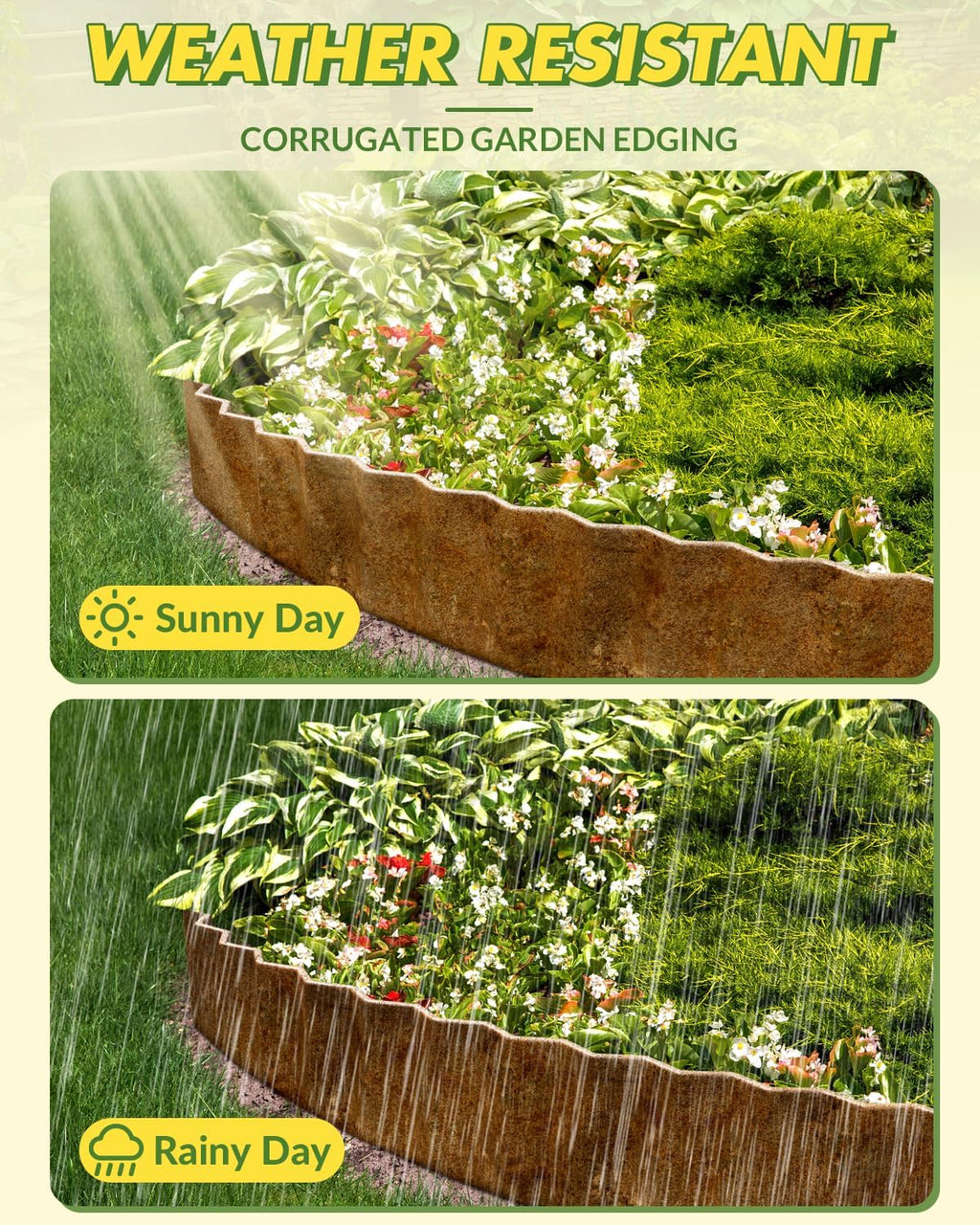 Velway Corrugated Metal Garden Edging - 6" H x 40Ft Sturdy Landscape Edging Border for Lawn, Flower Bed, Paver Edging and Garden Fence - Rusty