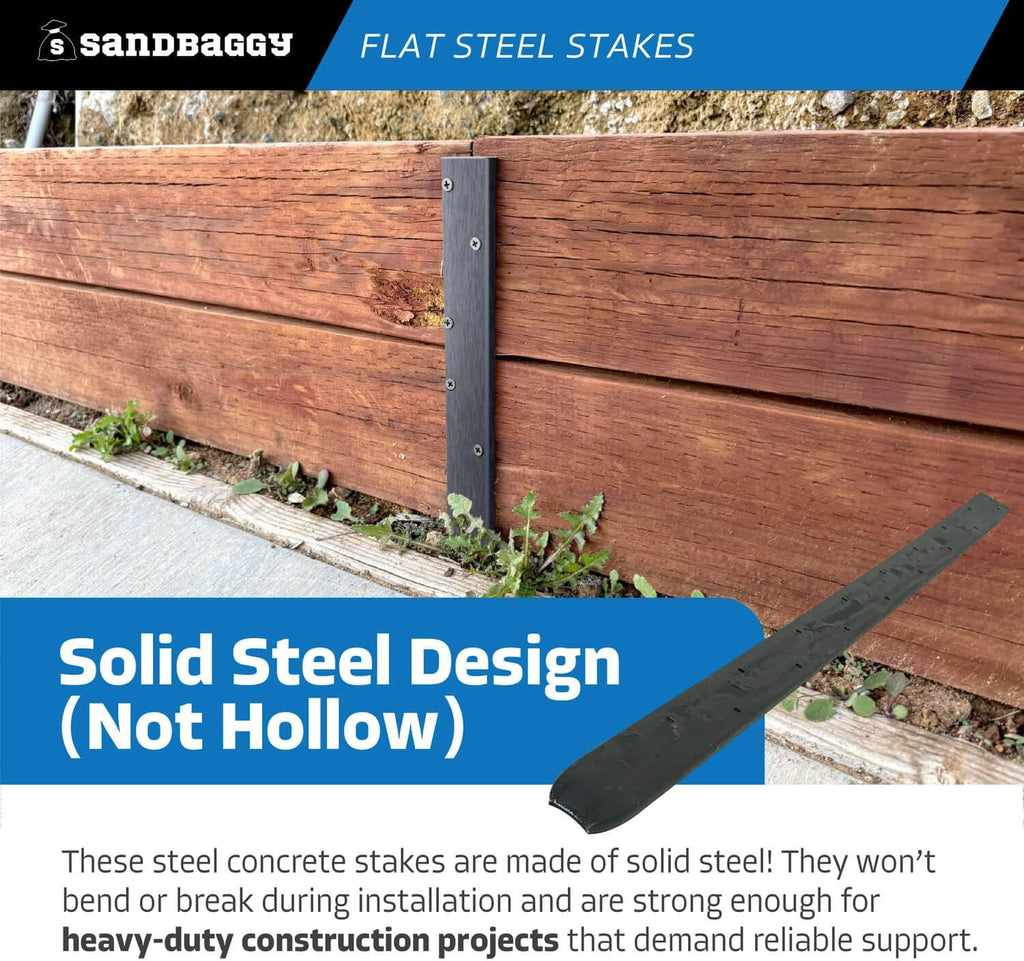 Sandbaggy Flat Steel Stakes for Concrete Forms with Nail Holes - 1.5" Wide - Painted - Removable, Reusable, V Point End - Construction Grade Stakes (10, 36 inch)