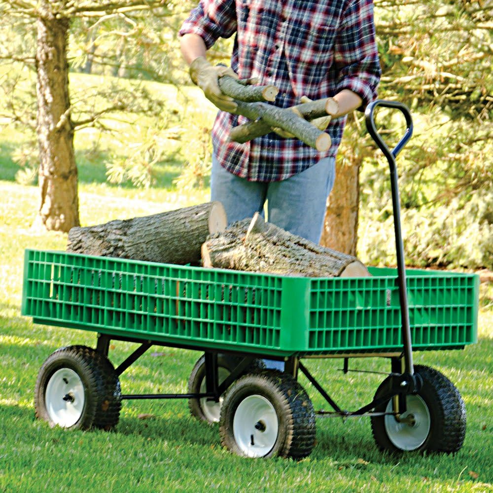 A.M. Leonard Green Utility Wagon with Flat-Free Tires - 30 x 46 x 7.5 Inch Tray