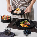 E-far Black Dinnerware Sets for 8, 24-Piece Stoneware Plates and Bowls Dish Set, Modern Kitchen Dinning Dishware, Chip and Scratch Resistant, Microwave & Dishwasher Safe, Matte Black