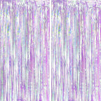 2 Pack Iridescent Purple Foil Fringe Curtains, Glittering Tinsel Streamers Party Decorations,Mermaid Fringe Backdrop for Gir's Birthday, Bachelorette, Baby Shower Theme Party