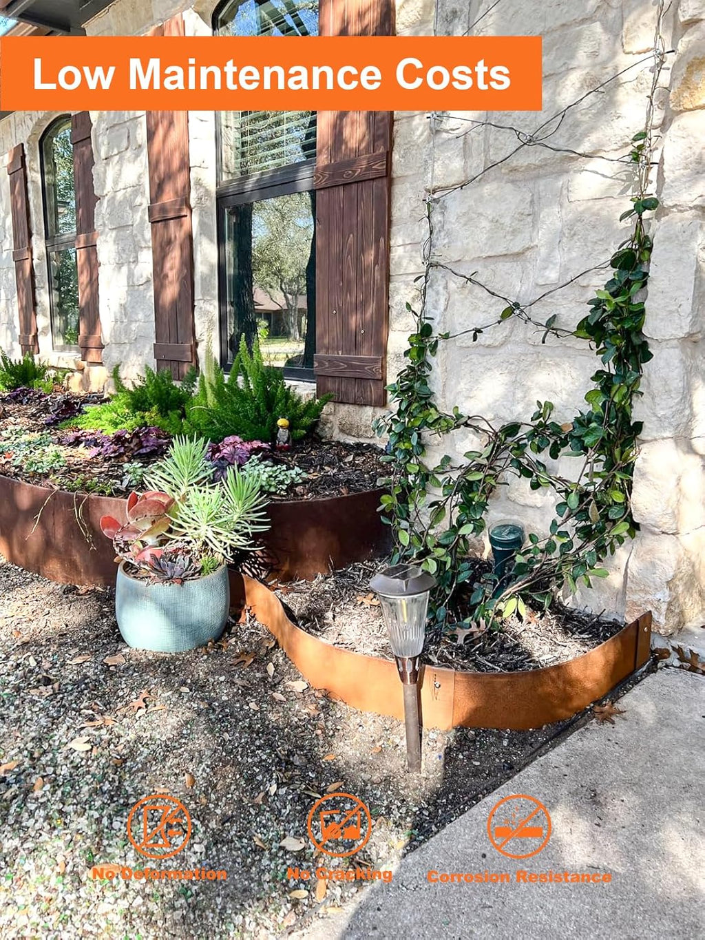 Vinci Landscape Edging Border, 40" L x 6" H 3Pack 10FT Total Rusted Corten Steel Garden Edging with Spikes, Sturdy Elegant Metal Lawn Broder for Flower Beds, Pathways, Paver Edges and Yard