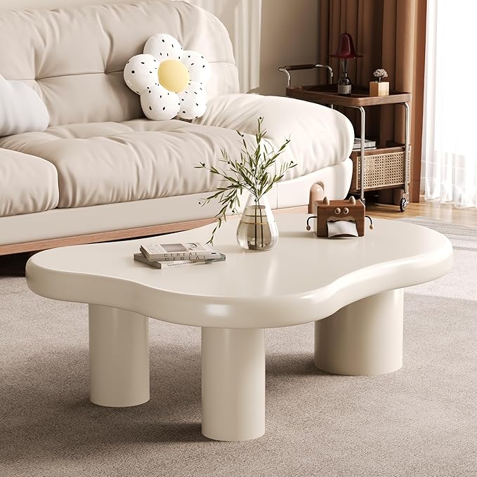 Coffee Table- Cloud Coffee Table, 48” Round Edge Tables with Unique Irregular Curves, Modern Tea Tables for Living Room Apartment, Easy Assemble& Clean