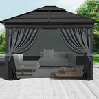 Gazebo Privacy Curtains 11' x 13' with Zipper 4-Panels Side Wall Universal Replacement for Patio, Outdoor Canopy, Garden and Backyard Gray and Black (Curtain Only)