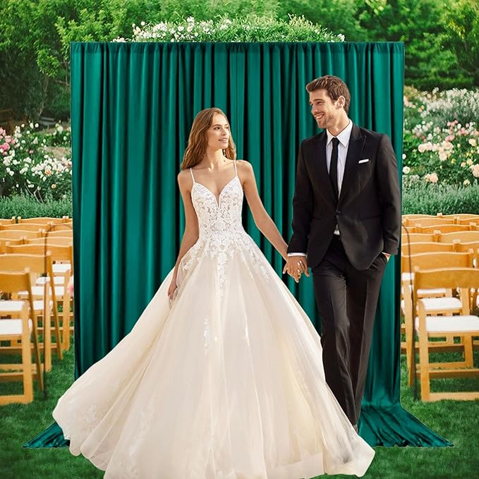 2 Panels Deep Green Backdrop Curtain, 10 x 7 Feet Background Curtains for Parties, Weddings, Baby Showers, Bachelorette Halloween, Christmas Birthday Party Photoshoot Backdrop Curtains Decorations
