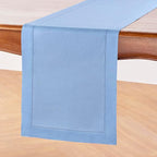Solino Home Linen Cornflower Blue Table Runner 72 Inches Long - 100% Pure Linen Hemstitch Table Runner 14 x 72 Inch for Dresser, Dining, Christmas, Holiday - Classic Hemstitch