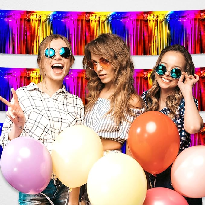 3 Pack 10 Long Rainbow Metallic Foil Fringe Garland Wall Hanging Tassle Banner, Mother's Day, Easter, Parade Floats, Birthday, Theme Party, Wedding Party Decorations