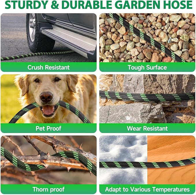 Garden Hose 75 ft Water Hose Flexible Non-Expandable Outdoor Heavy Duty Lightweight Leakproof Kink-free flex Watering Hose Pipe with Nozzle for 3/4 inch Fitting Yard Lawn Outside Car Wash