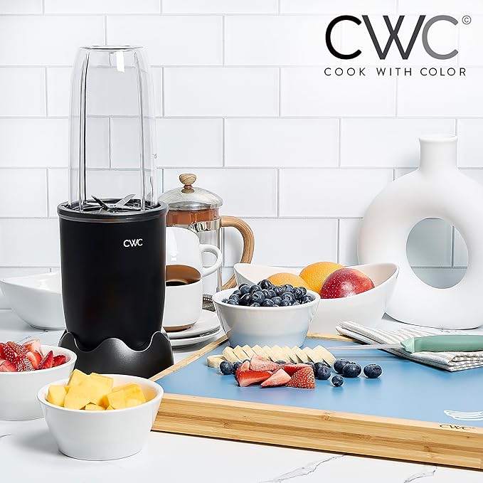 COOK WITH COLOR Personal Power Blender 600W, 24oz Capacity, BPA-Free Jar, Ice-Crushing Blades, Ideal for Smoothies & More, Anti-Slip Feet, Easy to Clean, Black