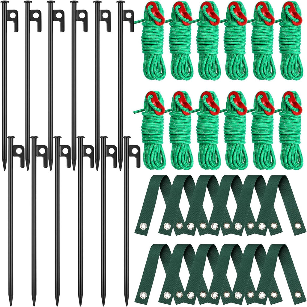 Sintuff 36 Pcs Heavy Duty Tree Stake Kits Stake and Support for Young Leaning Tree Anchor Straightening Kit, 15.8'' Support Straps, 11.8'' Steel Stakes, 13.12ft Rope(Green)