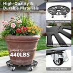 KEDSUM 16" Plant Caddy with Wheels, Anti-Rust & Anti-Slip Plant Stand with Wheels, 440LBS Heavy Duty Rolling Plant Stand, Plant Rollers with 5 Wheels for Indoor Outdoor, Edge Design