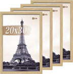 VCK 20x30 Poster Frame Set of 4 - Oak, Gallery-Quality Wood Picture Frames, 1.1-Inch Wide Border, Polished Plexiglass, Vertical or Horizontal Wall Display for Photo/Art/Prints, Natural Oak