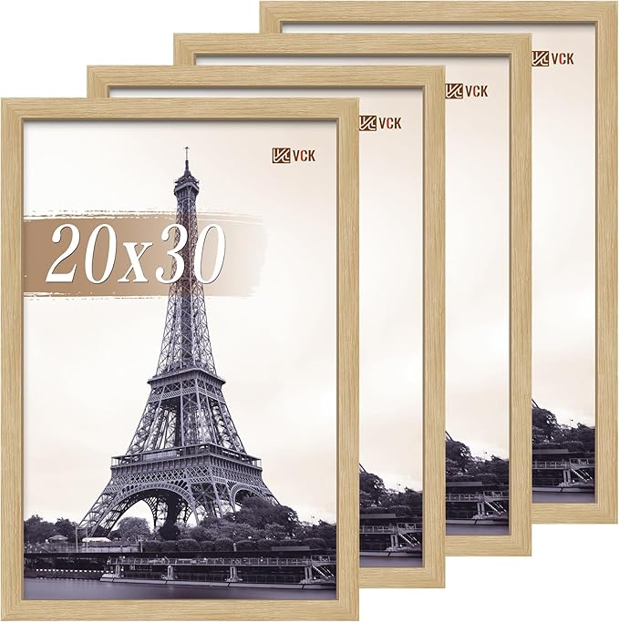 VCK 20x30 Poster Frame Set of 4 - Oak, Gallery-Quality Wood Picture Frames, 1.1-Inch Wide Border, Polished Plexiglass, Vertical or Horizontal Wall Display for Photo/Art/Prints, Natural Oak