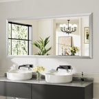 72x32 Inch Silver Bathroom Mirror for Wall, Thick Metal Framed Rectangle Mirrors for Over Sink, Bedroom, Living Room, Entryway, Anti-Rust, HD Tempered Glass