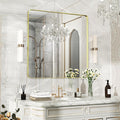 36×36 Gold Bathroom Mirror, Rectangular Bathroom Vanity Mirror for Wall with Rounded Corners & Aluminum Alloy Frame, Tempered-Glass, Modern, Farmhouse, Horizontal/Vertical, Entryway, Bedroom
