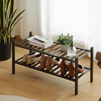 2-Tier Bamboo Shoe Rack for Entryway, Stackable | Heavy Duty | Multi-Function, Free Standing Shoe Racks for Bedroom Hallway Closet