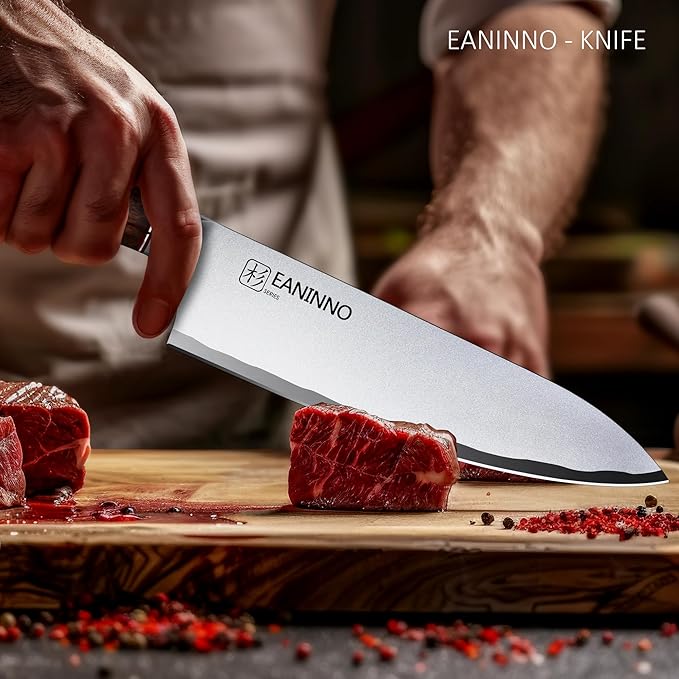 Chef Knife Japanese 8 inch Kitchen Knife, Professional High Carbon Steel 10Cr15Mov Forged Sharp Cutting Chefs Knifes for Meat Vegetable with Bubinga Handle