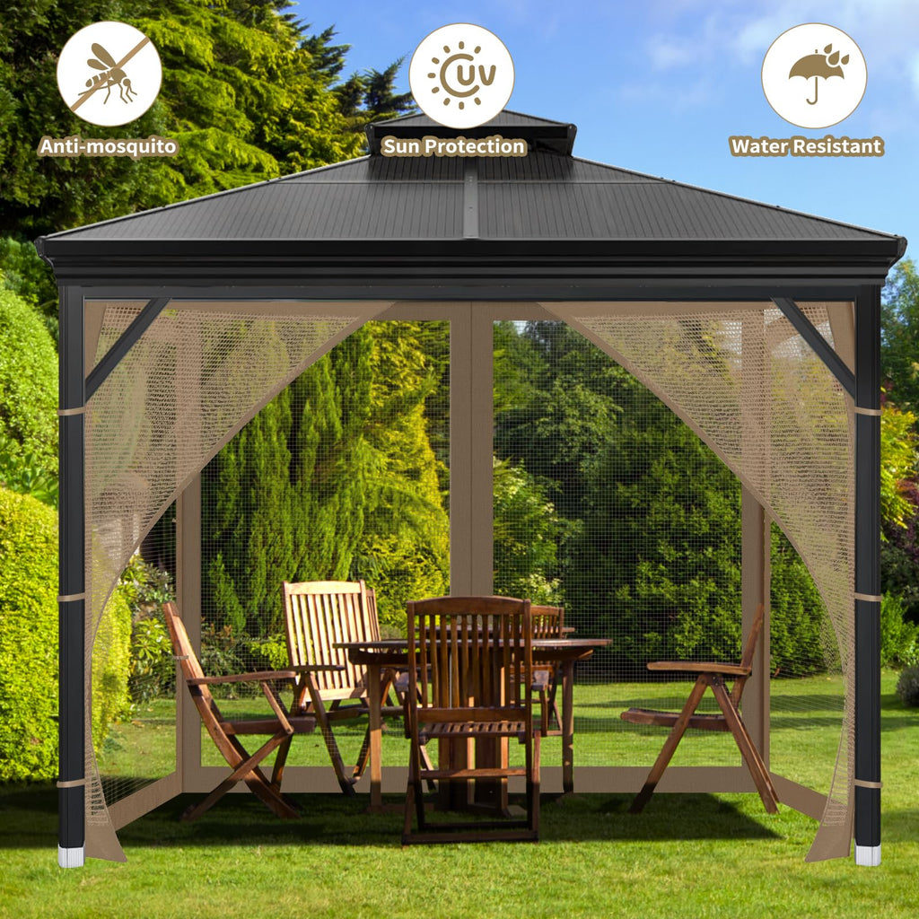OIPUNSHLE 10x10 Gazebo Universal Replacement Mosquito Netting, Brown