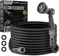 Garden Hose, Flexible Ultra Lightweight Durable, Kink-Free Water Hose with 10 Function Sprayer - Non-Shrinking, Easy to Store, All-Weather, High-Pressure, Black (25 FT)