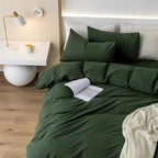 JIYUAN 100% Washed Cotton Duvet Cover Set 3 Pieces King, 1 Duvet Cover 104x90 Inches(Comforter Not Included) and 2 Pillowcases,Linen Feel Bedding Set Comfy and Breathable,Forest Green