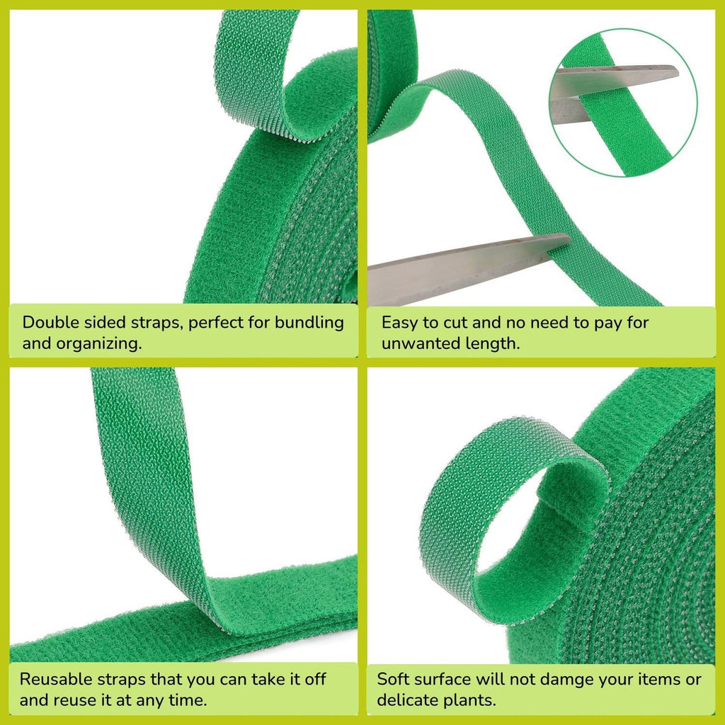 Reusable Plant Ties Hook and Loop Soft Garden Tape Roll Gentle Plant Supporting Ties Double Sided Self Gripping Adjustable Garden Staking Straps for Climbing Plants and Vines (1/2 Inch x 82 ft, Green)