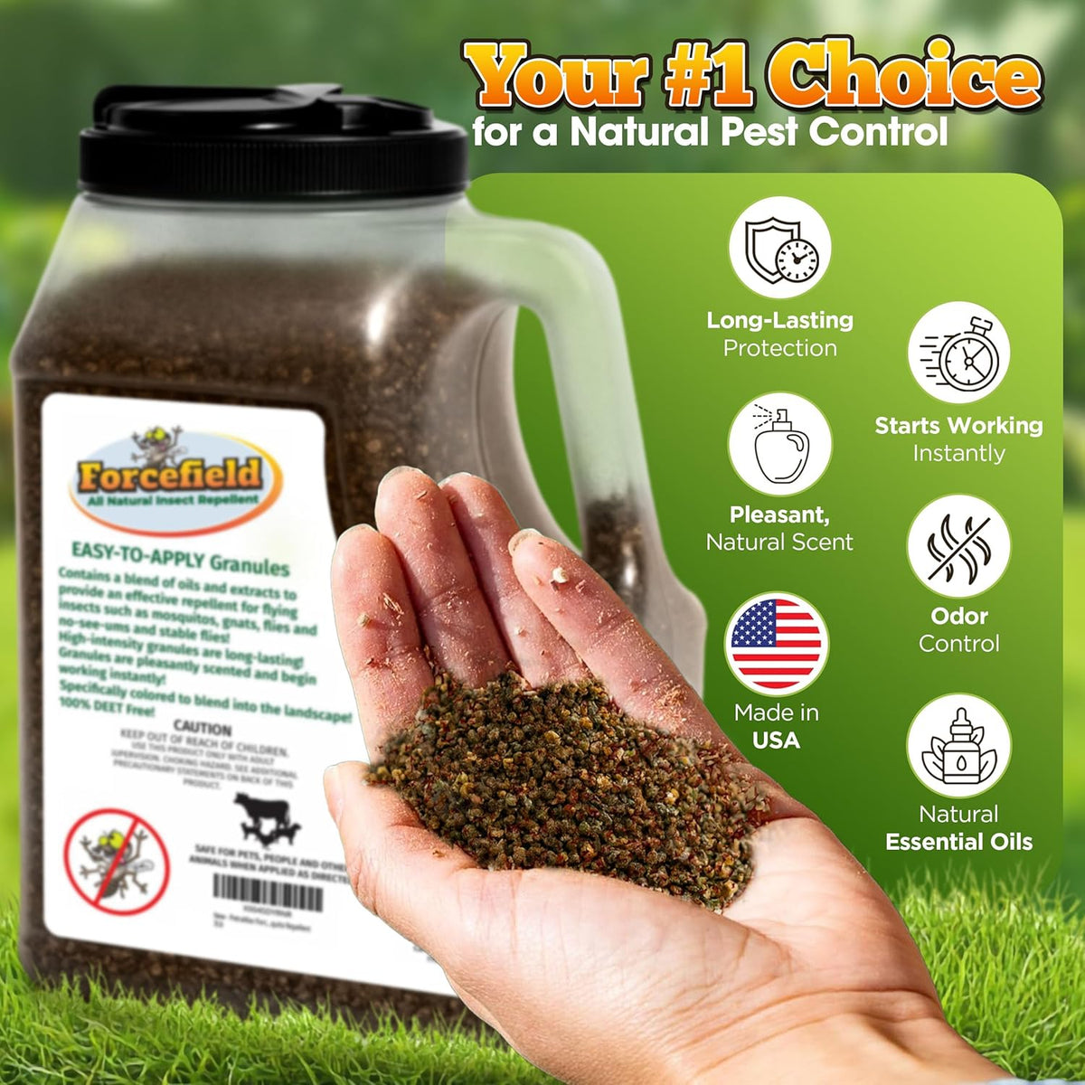 ForceField Natural Flea, Tick, Mosquito Yard Treatment - Repellent Granules for Backyard Mosquito Control | Pet Safe, DEET-Free Outdoor Control | Long-Lasting Barrier for Lawns, Patios, & Barns 3 LB