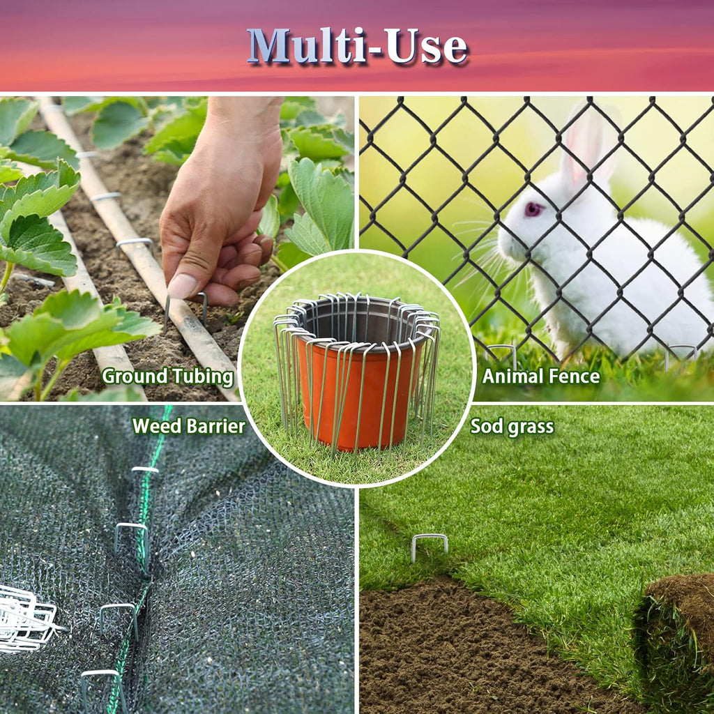 Gtongoko 50 Pack 4 Inch Galvanized Landscape Staples Garden Stakes Plant Cover Stakes 11 Gauge Lawn Staples Fence Stakes Ground Stake for Landscaping Securing Weed Barrier Fabric