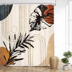 Glawry Abstract Tropical Shower Curtain Boho Watercolor Red Brown Palm Leaf Plant Botanical Bathroom Minimalist Bohemian Leaves 60Wx72L Inches Bath Accessories Art Home Decor Fabric with Hooks