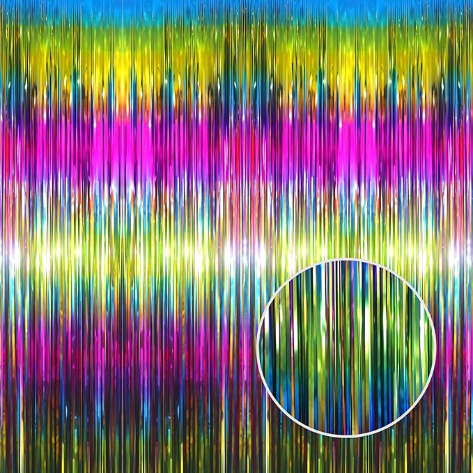 GOER 3.2 ft x 8.2 ft Metallic Tinsel Foil Fringe Curtains Party Photo Backdrop Party Streamers for Birthday,Graduation,New Year Eve Decorations Wedding Decor(5 Packs,Macaroon Rainbow)