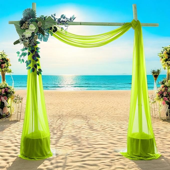 MDS Halloween Chiffon Draping Fabric - 2 Panel, 30" Wide x 20ft Long - Sheer Spooky Arbor & Canopy Drapery for Haunted House Backdrops, Party Ceilings, DIY Costumes & Themed Events - Parrot Green