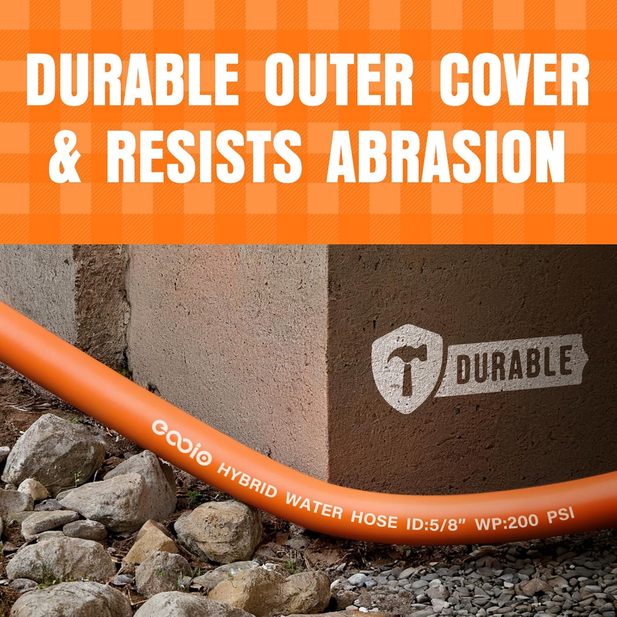 Garden Hose 15 ft x 5/8", NON-EXPANDING Flexible Water Hose, Kink Resistant Lightweight Hybrid Hose, Leakproof Yard Hose with Male to Female Fittings