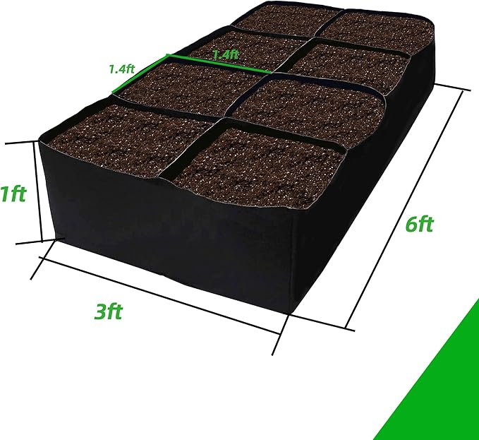 CJGQ Fabric Raised Garden Bed, 128 Gallon 8 Grids Plant Grow Bags, 3x6FT Planter Raised Beds for Growing Vegetables Potatoes Flowers, Rectangle Planting Container for Outdoor Gardening