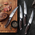 Steak Knives Set of 7, 4.5 Inch Serrated Steak Knife Set with Block, Japanese High Carbon Steel Kitchen Steak Knives with Ergonomic Handle