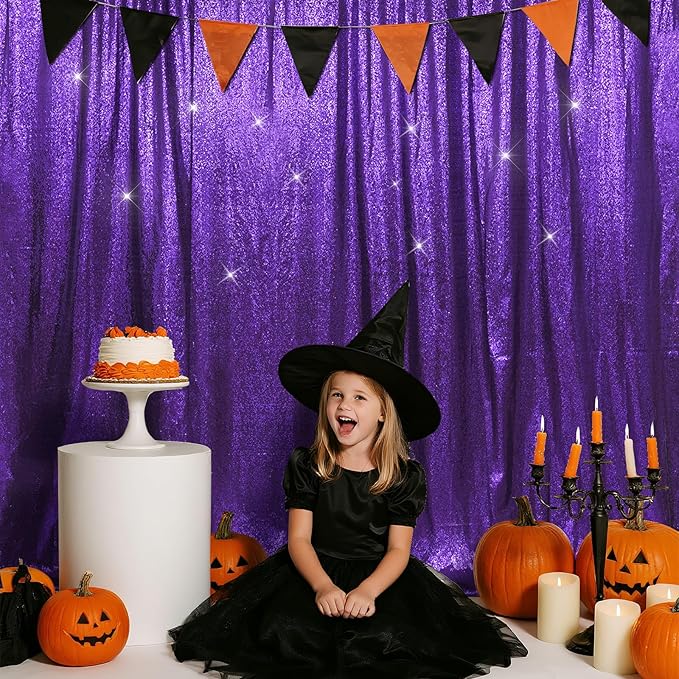 SquarePie Sequin Backdrop LessTransparent Background Sparkly Curtain for Wedding Halloween Party 4FT x 7FT Purple