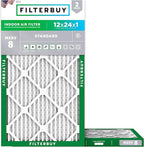 Filterbuy 12x24x1 Air Filter MERV 8 Essential Dust & Allergy Defense (2-Pack), Electrostatic Pleated HVAC AC Furnace Filters Replacement, Made in USA (Actual Size: 11.50 x 23.50 x 0.75)