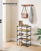 SONGMICS Shoe Rack, 4-Tier Shoe Organizer, Metal Storage Shelf, Upright or Upside Down, for 5-10 Pairs, Stackable, for Entryway, 11.8 x 16.7 x 28.2 Inches, Black ULSA004B01