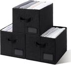 GRANNY SAYS Storage Bins, Storage Baskets for Shelves, Fabric Storage Bin for Clothes, Closet Organization Bin, Collapsible Storage Bins with Handles, Decorative Storage Box, Black, Jumbo, 3-Pack