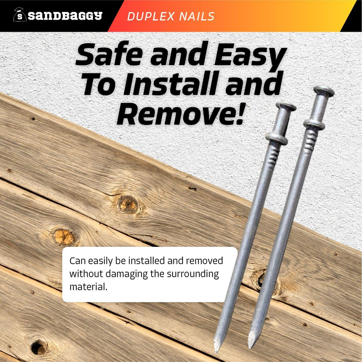 Sandbaggy 16d Duplex Nails (3.5" Long) - Temporary Construction, Concrete Forms, Scaffolding - 8 Gauge Steel - Smooth Shank, Flat Head - Removable/Reusable (800)