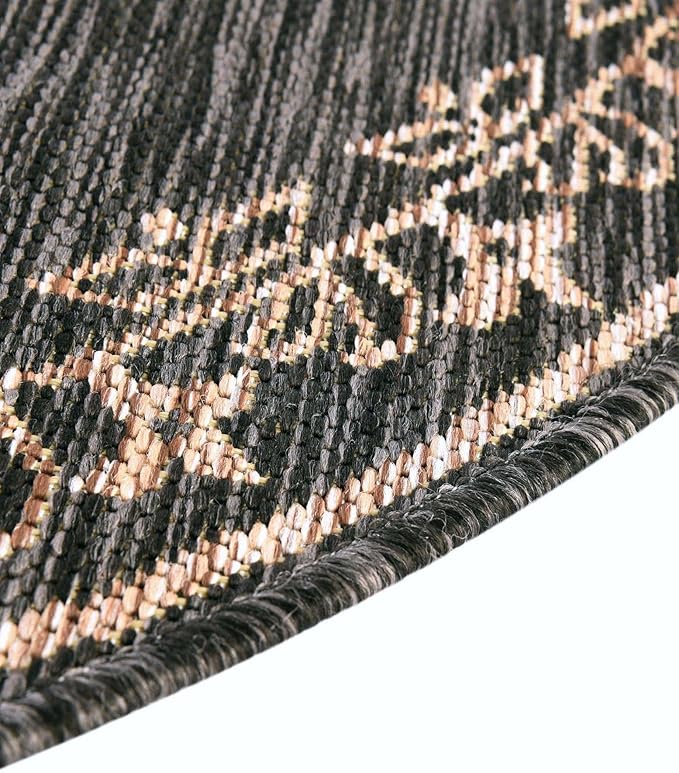 Unique Loom Outdoor Traditional Collection Area Rug - Antique (10' Round Charcoal Gray/Natural)