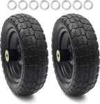 AR-PRO (2-Pack) 10" Flat Free Solid Tire and Wheel - with 5/8" Axle Bore Hole, 2.1" Offset Hub for 10 Inch Wheelbarrow Wheels - Compatible with Garden Cart,Trolleys,Hand Trucks and Yard Trailers
