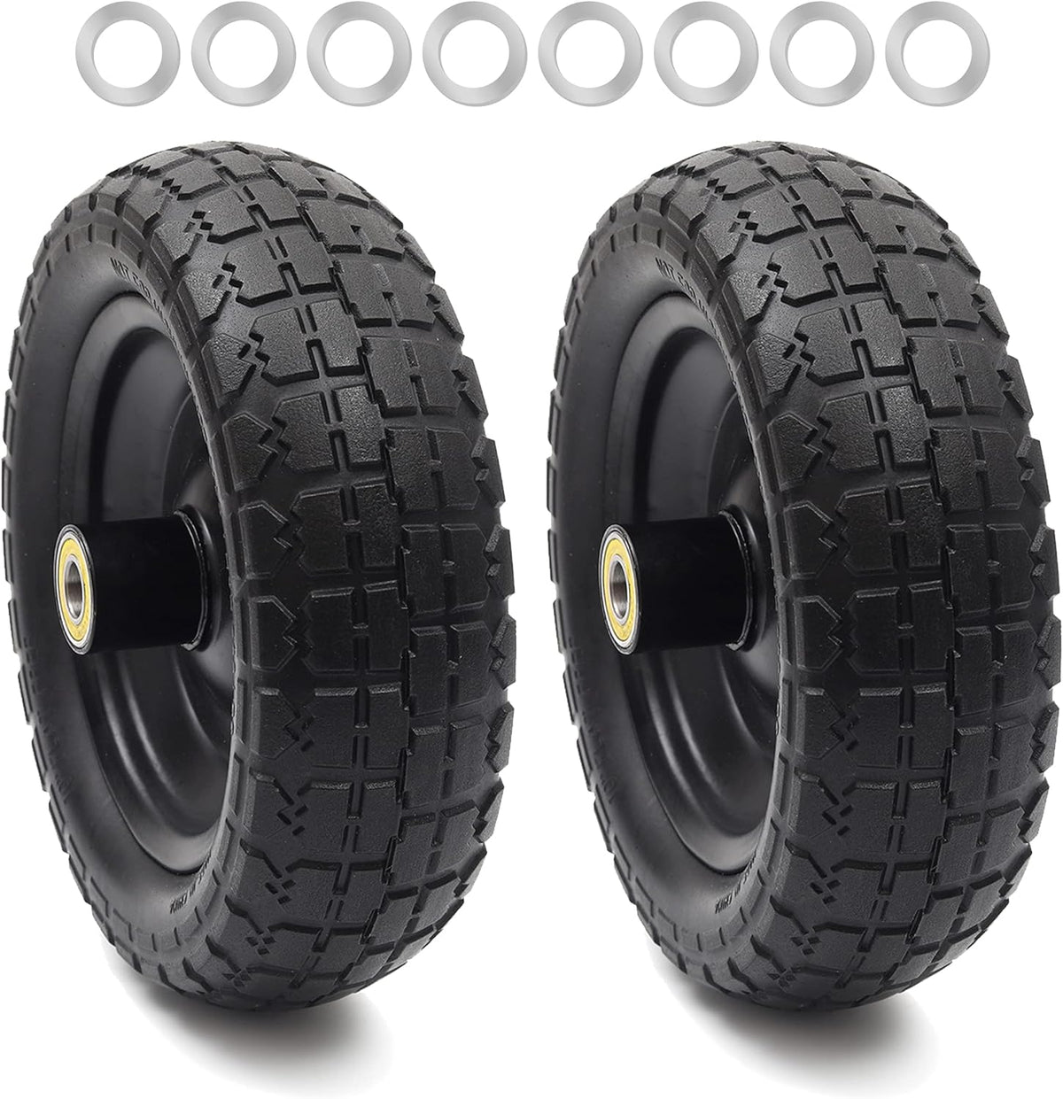 AR-PRO (2-Pack) 10" Flat Free Solid Tire and Wheel - with 5/8" Axle Bore Hole, 2.1" Offset Hub for 10 Inch Wheelbarrow Wheels - Compatible with Garden Cart,Trolleys,Hand Trucks and Yard Trailers