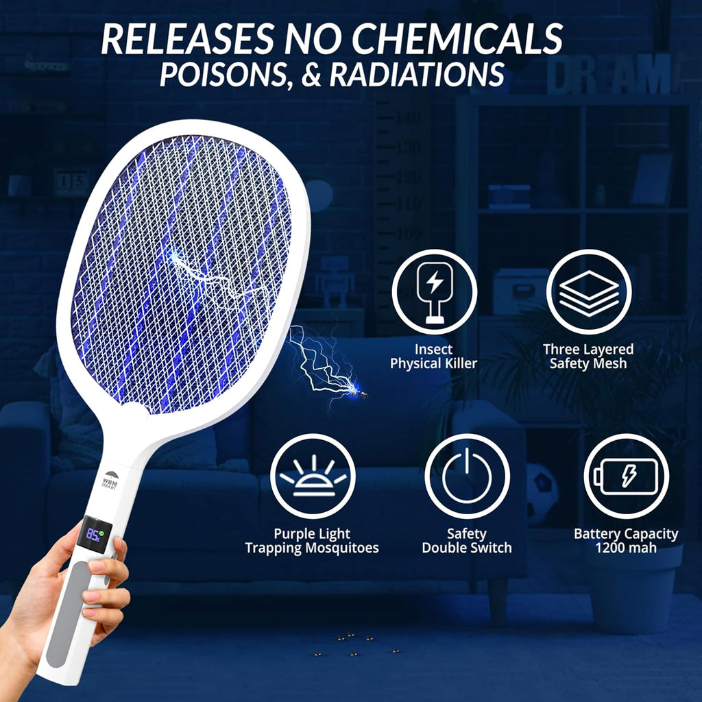 WBM SMART 2 in 1 Electric Bug Zapper, Mosquitoes Trap Lamp & Racket, USB Rechargeable Electric Fly Swatter for Home and Outdoor Powerful Grid 3-Layer Safety Mesh Safe to Touch, Pack of 2