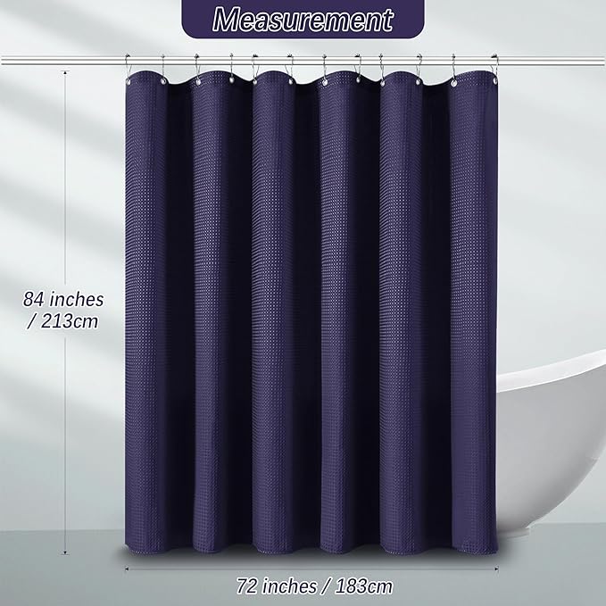 Waterproof Fabric Shower Curtain Extra Long Waffle Weave Heavy Duty Bathroom Shower Curtain Set, 256GSM Weighted Thick Shower Curtain with 12 Rust-Resistant Hooks,72Wx84H Purple