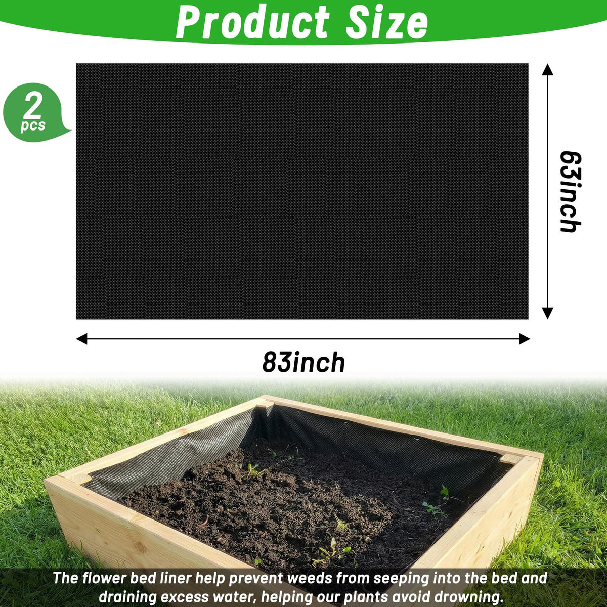EcoBrisa 2PCS 63 * 83IN Raised Garden Bed Liner, Non Woven Fabric for Large Veg Trough, Cuttable Plant Liner Keeps Soil Contained & Water Drainage for Outdoor Planter Veg Trough