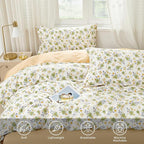 SAPHREAS Green Floral Duvet Cover Set Full Size 3pcs Botanical Blossom Bedding Comforter Cover Set 100% Cotton 1 Duvet Cover 90"x80" 2 Pillow Shams, Comforter Not Included
