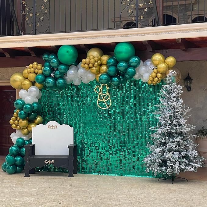 Qcity Emerald Green Shimmer Wall Backdrop 36PCS, Black Back Not See-Through Design, Square Sequin Glitter Backdrop Panel, Perfect for Outdoor Events, Birthdays, Wedding and Party Decoration